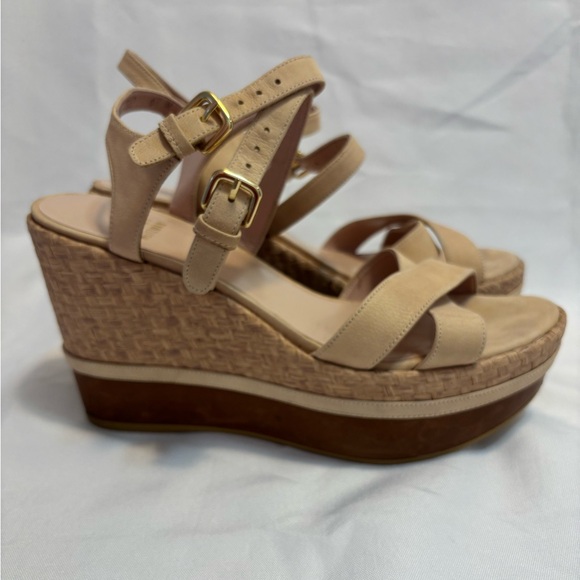 Stuart Weitzman Nude Double Strap Platform Wedge Sandals Women’s Size 6.5 - Picture 1 of 14